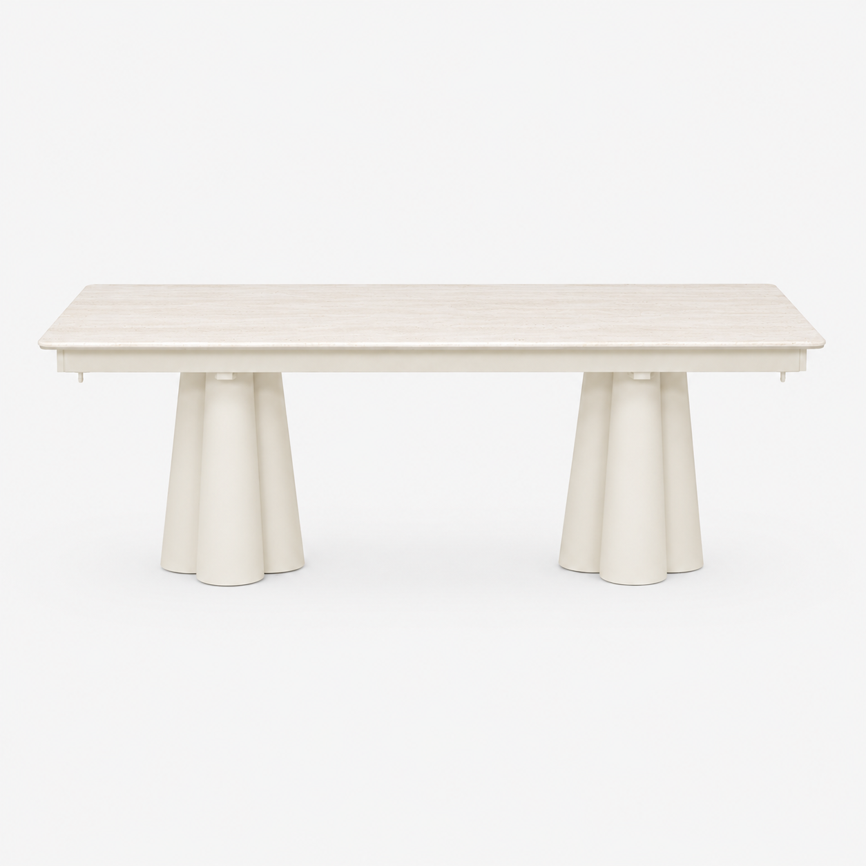 SOLENNA - Table repas outdoor Warm White / plateau céramique Travertin